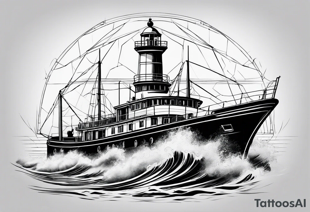 phare maritime dans un bateau a voiles. tattoo idea