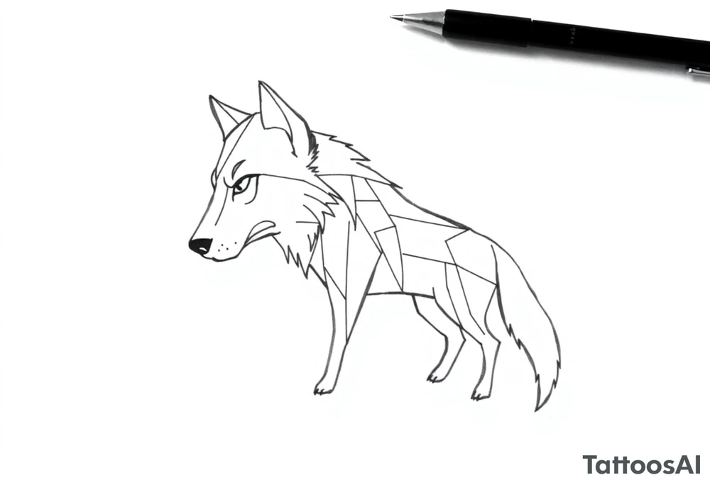 Geometric friendly wolf tattoo idea