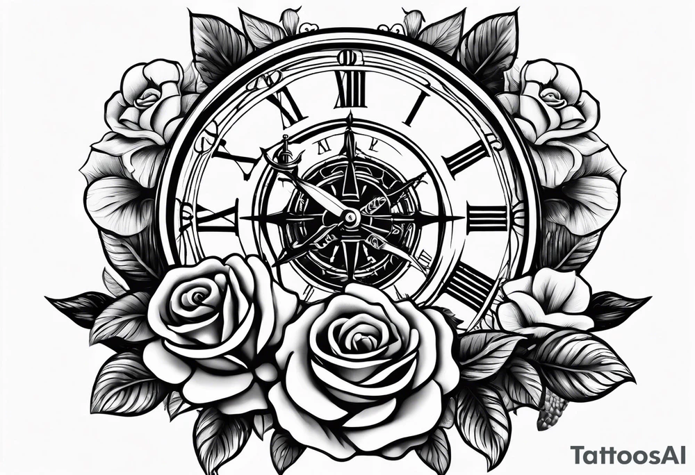 Cross anchor clock and Rose for a halve sleeve tattoo idea