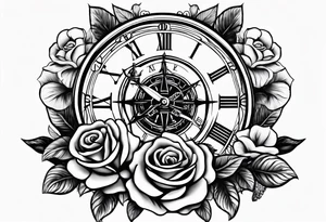 Cross anchor clock and Rose for a halve sleeve tattoo idea