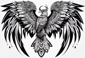 wings sleeve with filigree and african tribal patterns tattoo idea