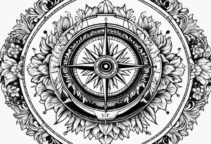 Vintage compass with marigold flower. tattoo idea