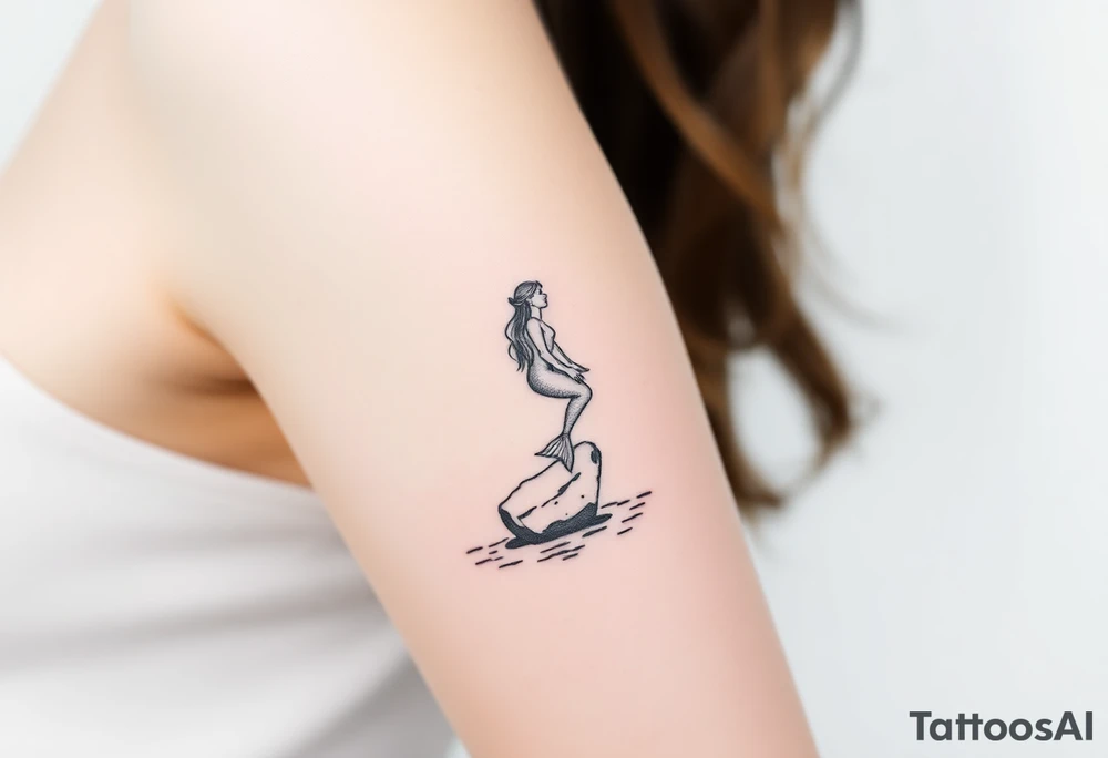 mermaid above water sitting on rock tattoo idea