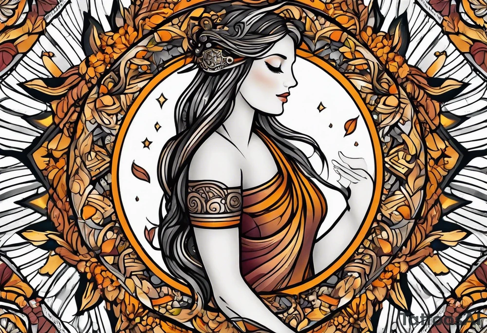 simple male virgo mandala elbow tattoo in fall colors tattoo idea