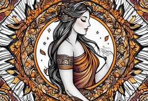 simple male virgo mandala elbow tattoo in fall colors tattoo idea