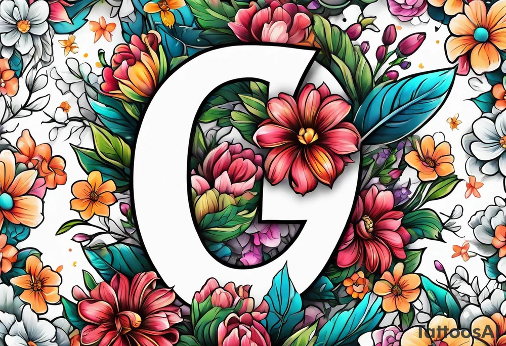 The number seven surrounded by colorful flowers tattoo idea