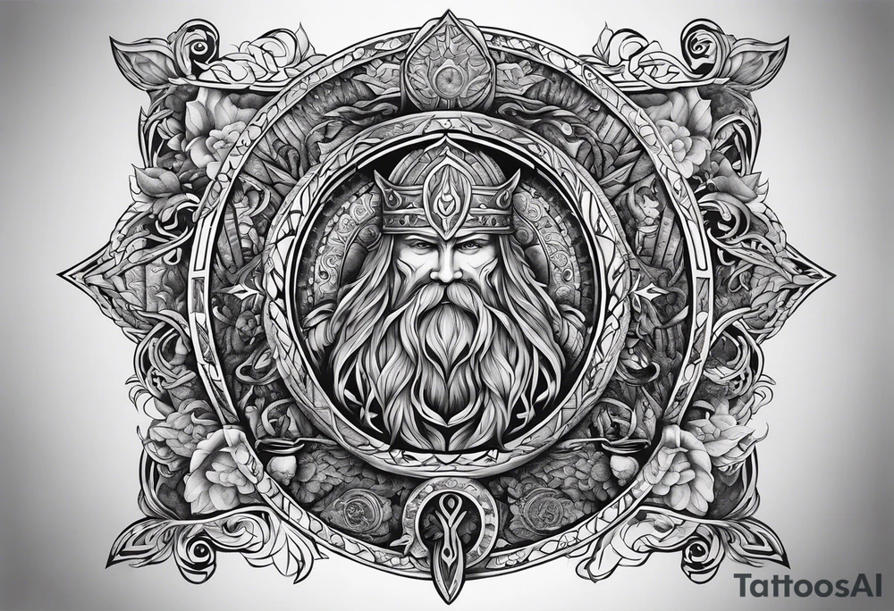 A full back tattoo depicting the journey through life according to Norse mythology tattoo idea