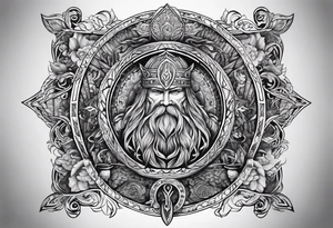 A full back tattoo depicting the journey through life according to Norse mythology tattoo idea