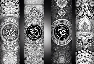 Forearm sleeve based around Sanskrit Om symbol for breathe tattoo idea