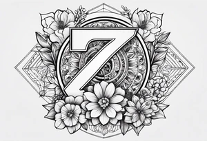 a tattoo in the shape of the number 7 which include the month December and the year 2024 as well as flower for the month of july and september in it tattoo idea