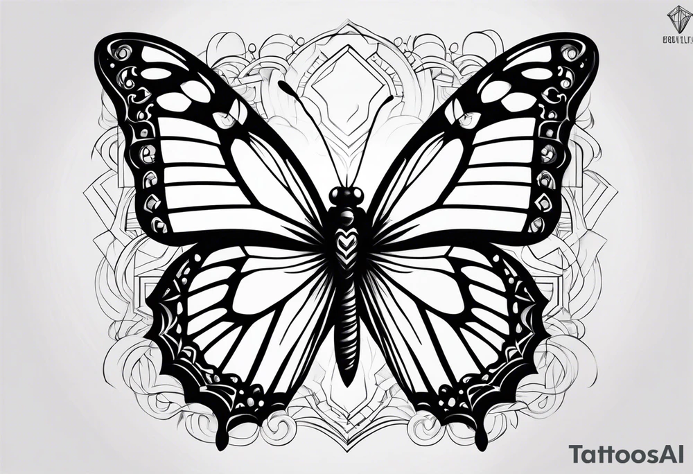 Borboleta com um coração de chama tattoo idea