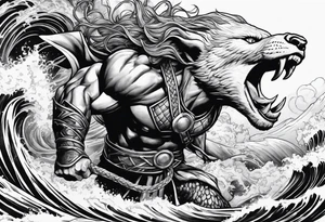 Thor getting eaten by the world serpent in the ocean tattoo idea