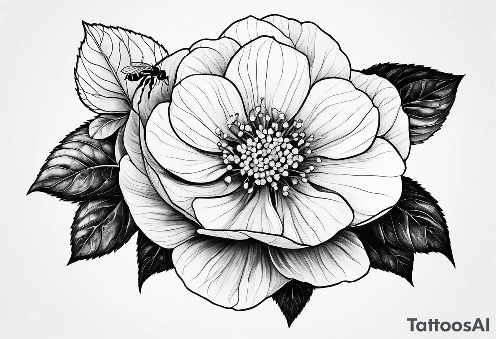 3 in by 2 in minimalist no color tattoo for forearm of a Hydrangea and bee tattoo idea