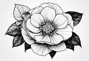 3 in by 2 in minimalist no color tattoo for forearm of a Hydrangea and bee tattoo idea