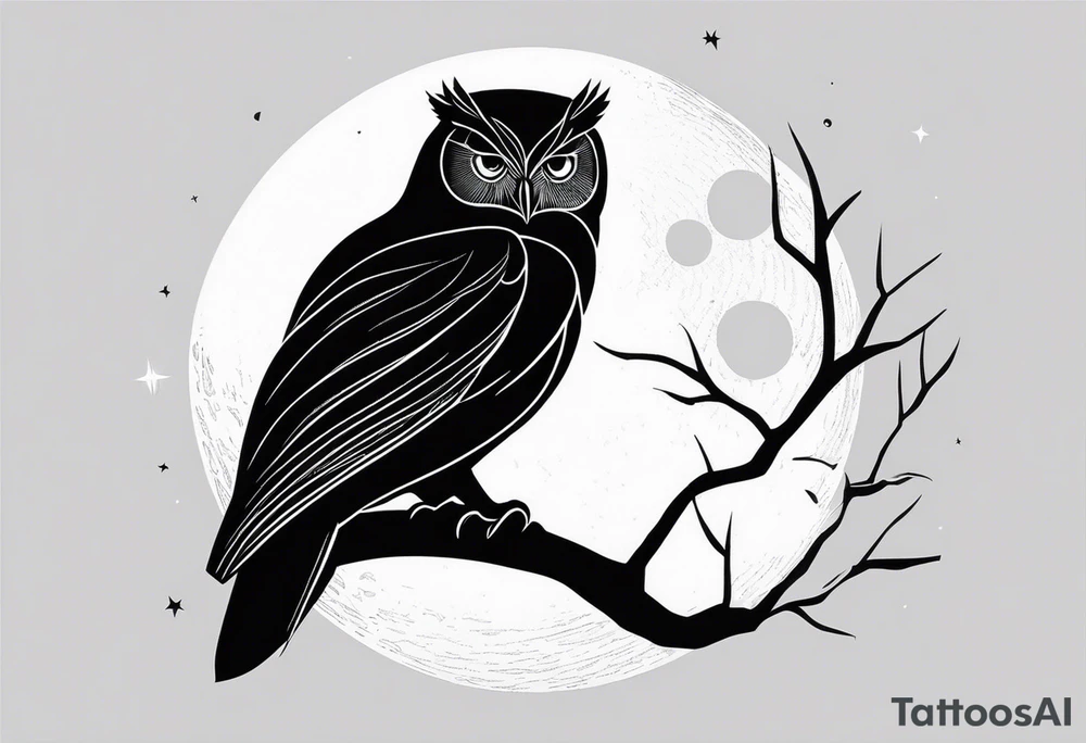 An owl perched beneath a glowing moon tattoo idea