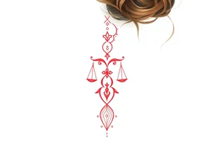 Tattoo that combines the star sign Taurus and Libra ,in red , down the spine tattoo idea