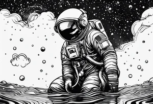 rain puddle under the feet of an astronaut tattoo idea