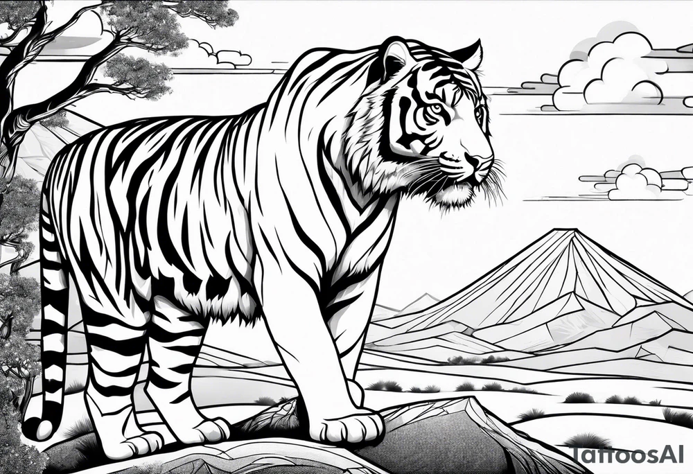 Tiger standing on the hill tattoo idea
