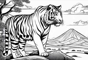 Tiger standing on the hill tattoo idea