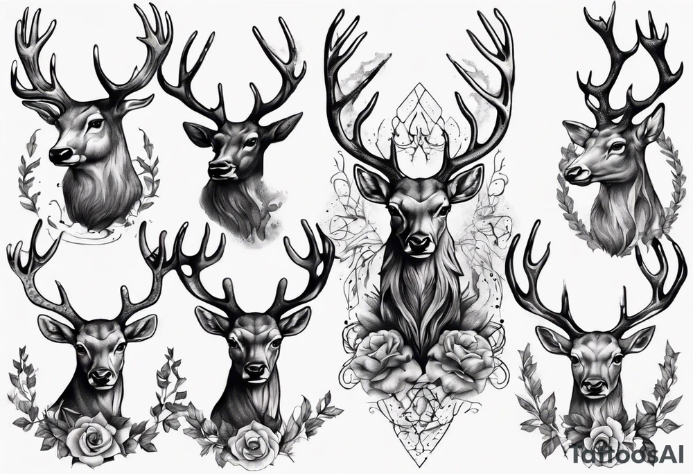 Majestic stag with exagerrated antlers tattoo idea