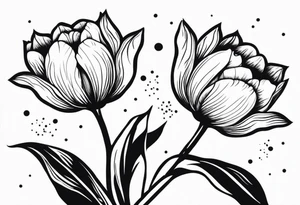 two tulips either side with a sunflower in the middle with some leaves and surrounded by some small dots tattoo idea