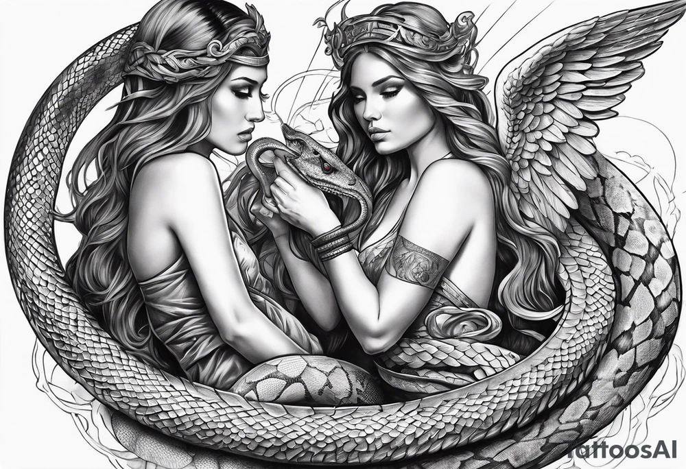 angels killing a snake tattoo idea