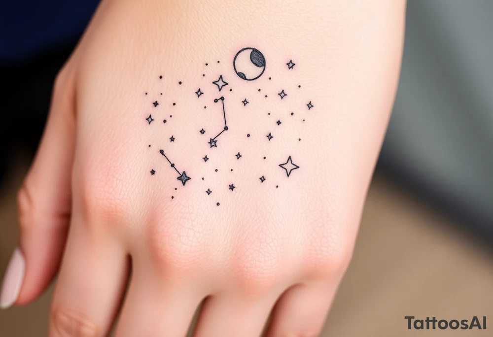 Night sky with constellation, stars  & moon tattoo idea