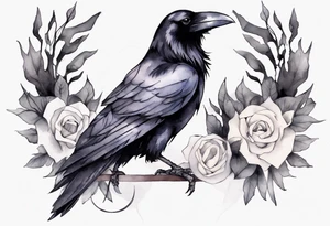 raven with a white ribbon bracelet tattoo idea