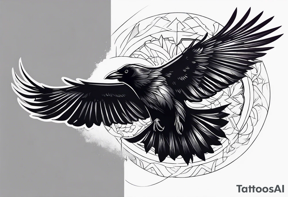 Dramatic Raven in Flight tattoo idea
