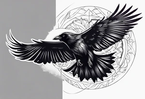 Dramatic Raven in Flight tattoo idea