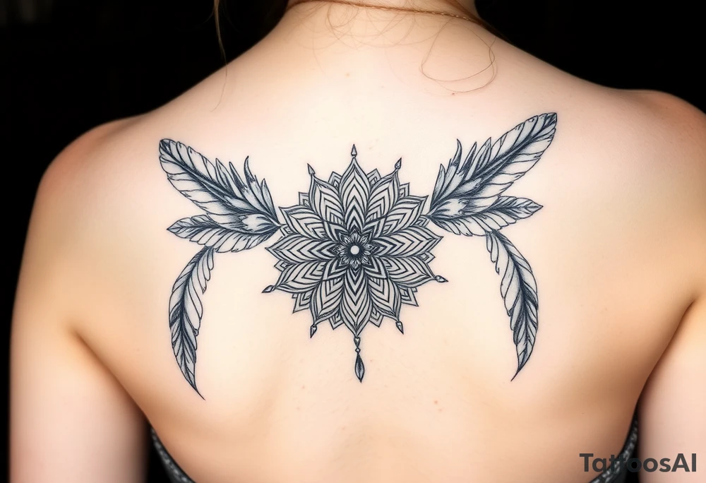 spiritual feathers ornamental mandala shaman tattoo idea