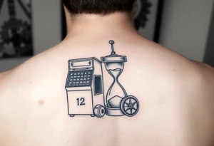 Slot machine next to sand timer and compass tattoo idea