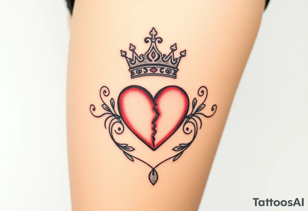 Powerful, crown, queen, broken heart tattoo idea