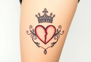 Powerful, crown, queen, broken heart tattoo idea