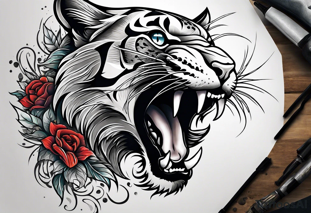 big cat roaring tattoo idea