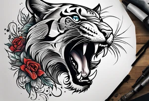 big cat roaring tattoo idea