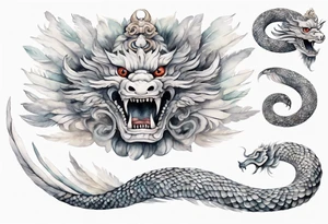a solitary white feathered serpent wearing a grey crown tattoo idea