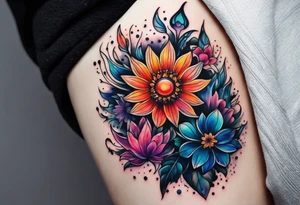 Cosmic space flowers tattoo idea