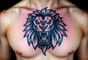 powerful roaring lion crest tattoo idea