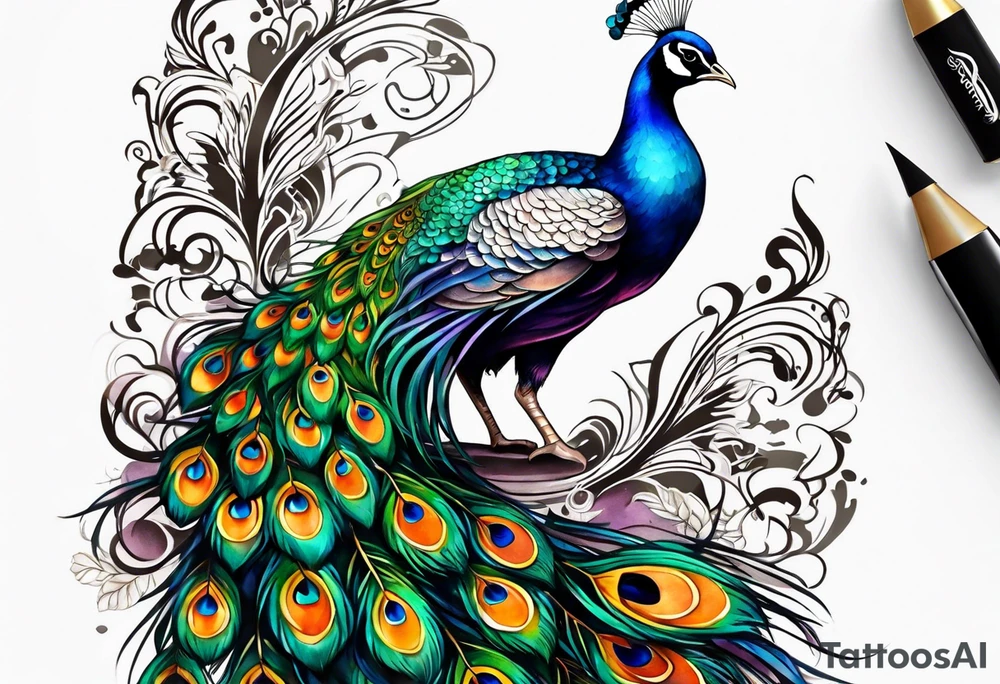 Peacock and music tattoo idea