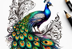 Peacock and music tattoo idea
