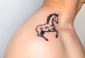 horse silhouette from the front which gallops from the front, with the 3 small letters discreetly integrated: L, A, M tattoo idea