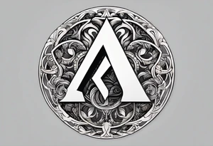 Simplistic symbol large delta inside a circle. Circle is made from chain. Shade of a letter K in a background. tattoo idea