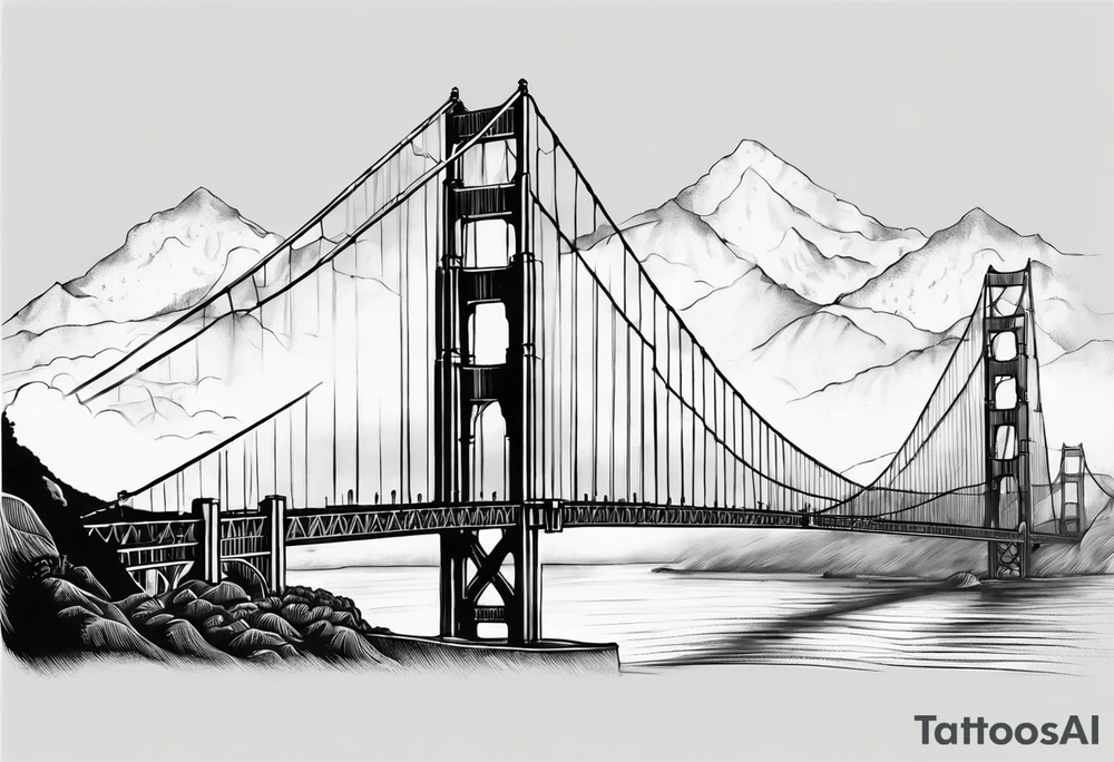 Golden Gate Bridge with fog rolling in with Marin hills in the background tattoo idea