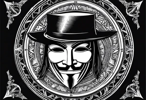 Centered v for vendetta, mask only. No hat.   Vintage compass surround. tattoo idea