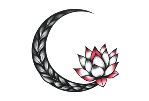 small colorful crescent moon with lotus flower tattoo idea