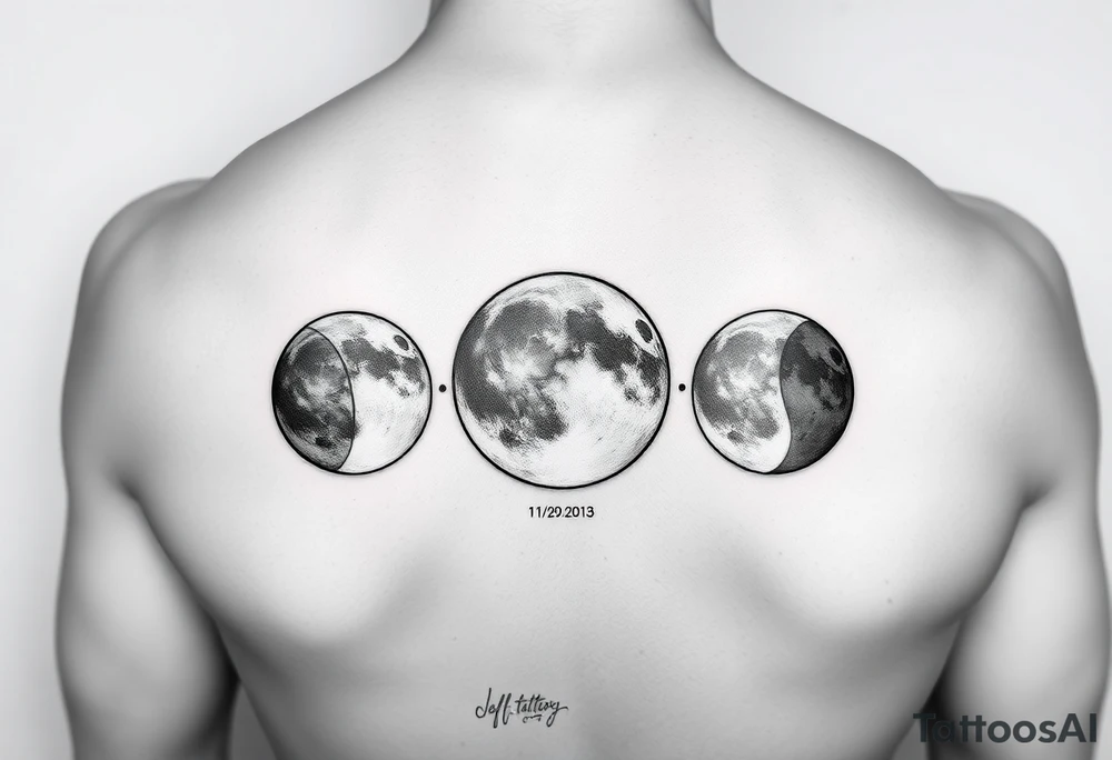 moon phases for 07/19/2012, 05/26/2014, and 11/05/1991 tattoo idea