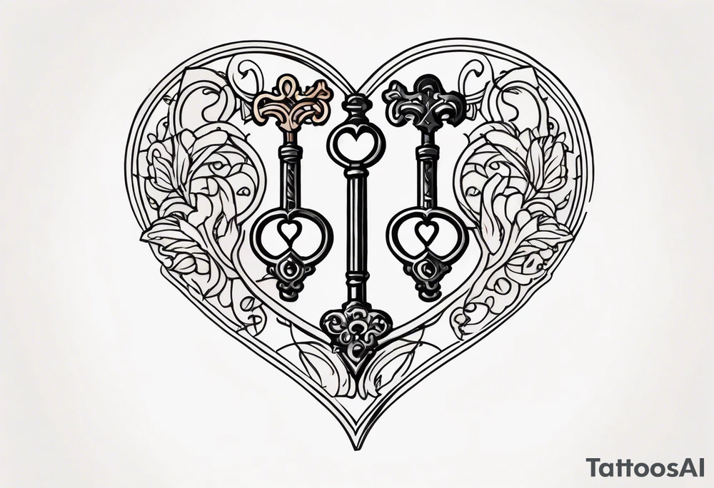 Antique keys heart shaped tattoo idea