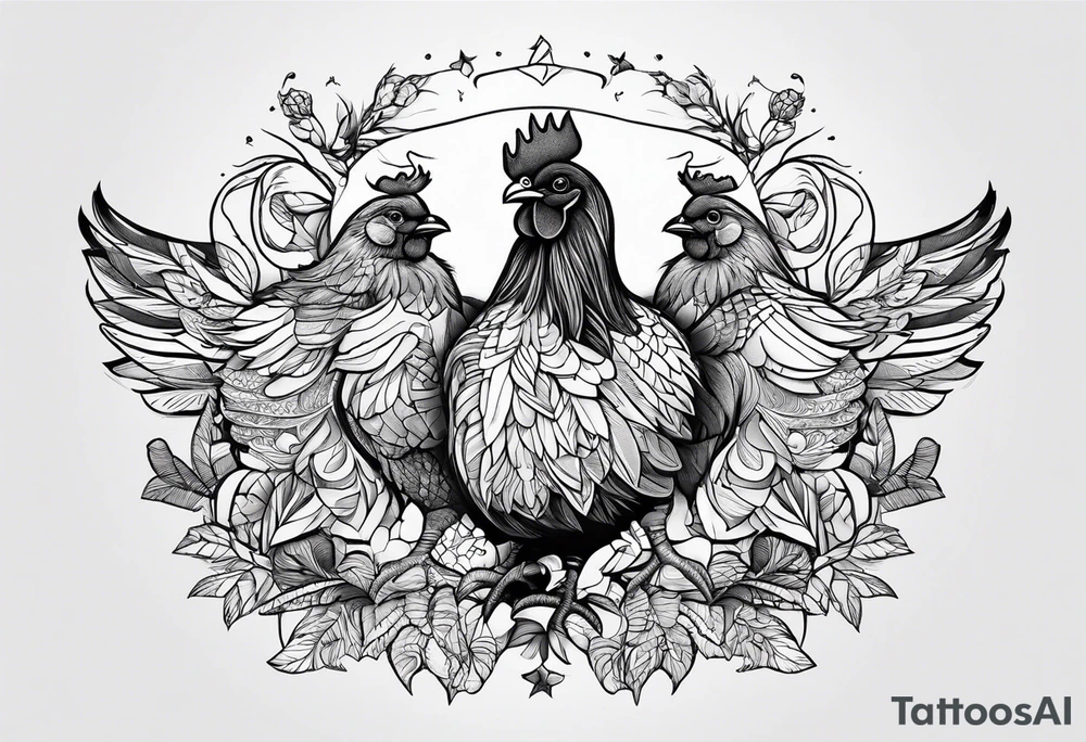 Chicken, bear, bug together as family tattoo idea