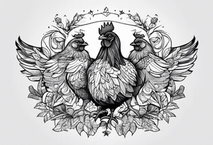 Chicken, bear, bug together as family tattoo idea